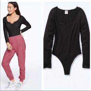 Victoria’s Secret PINK Black Long sleeve Bodysuit